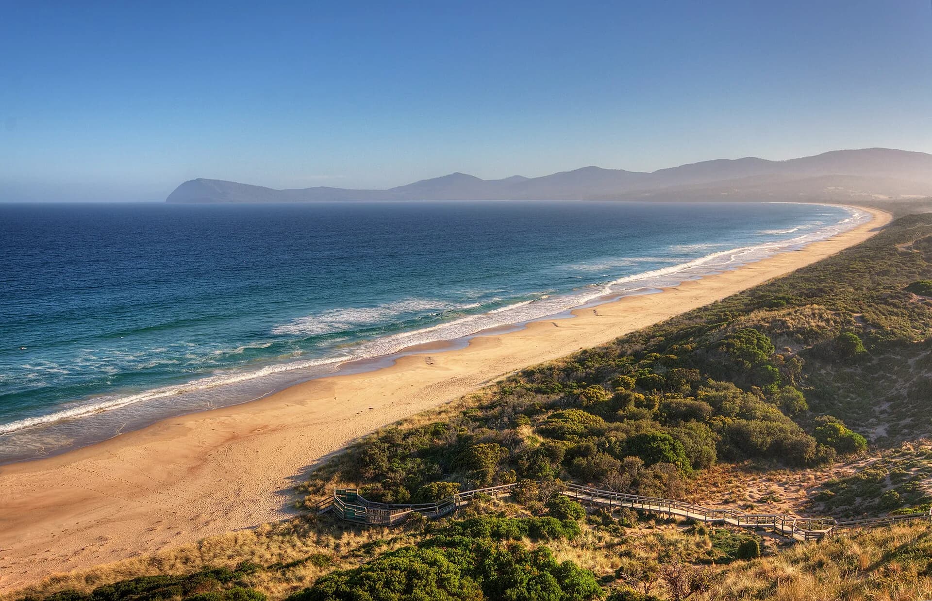 View along The Neck towards Adventure Bay on Bruny Island