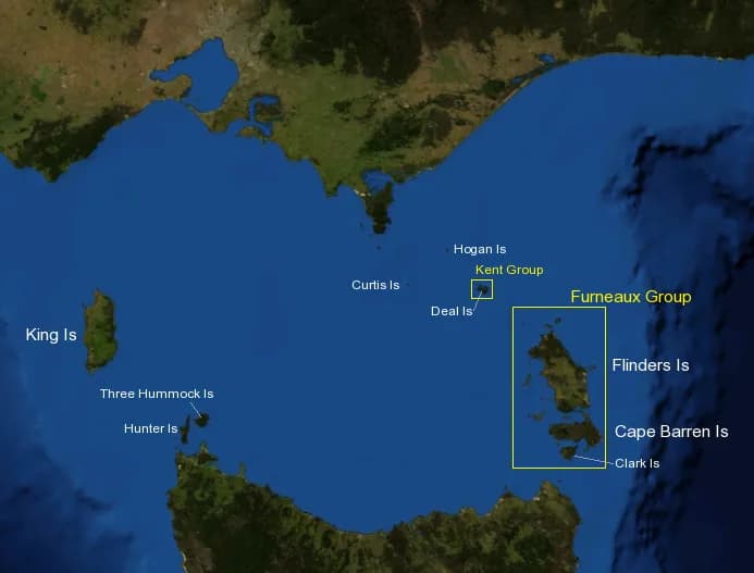 Map of the islands across Bass Strait