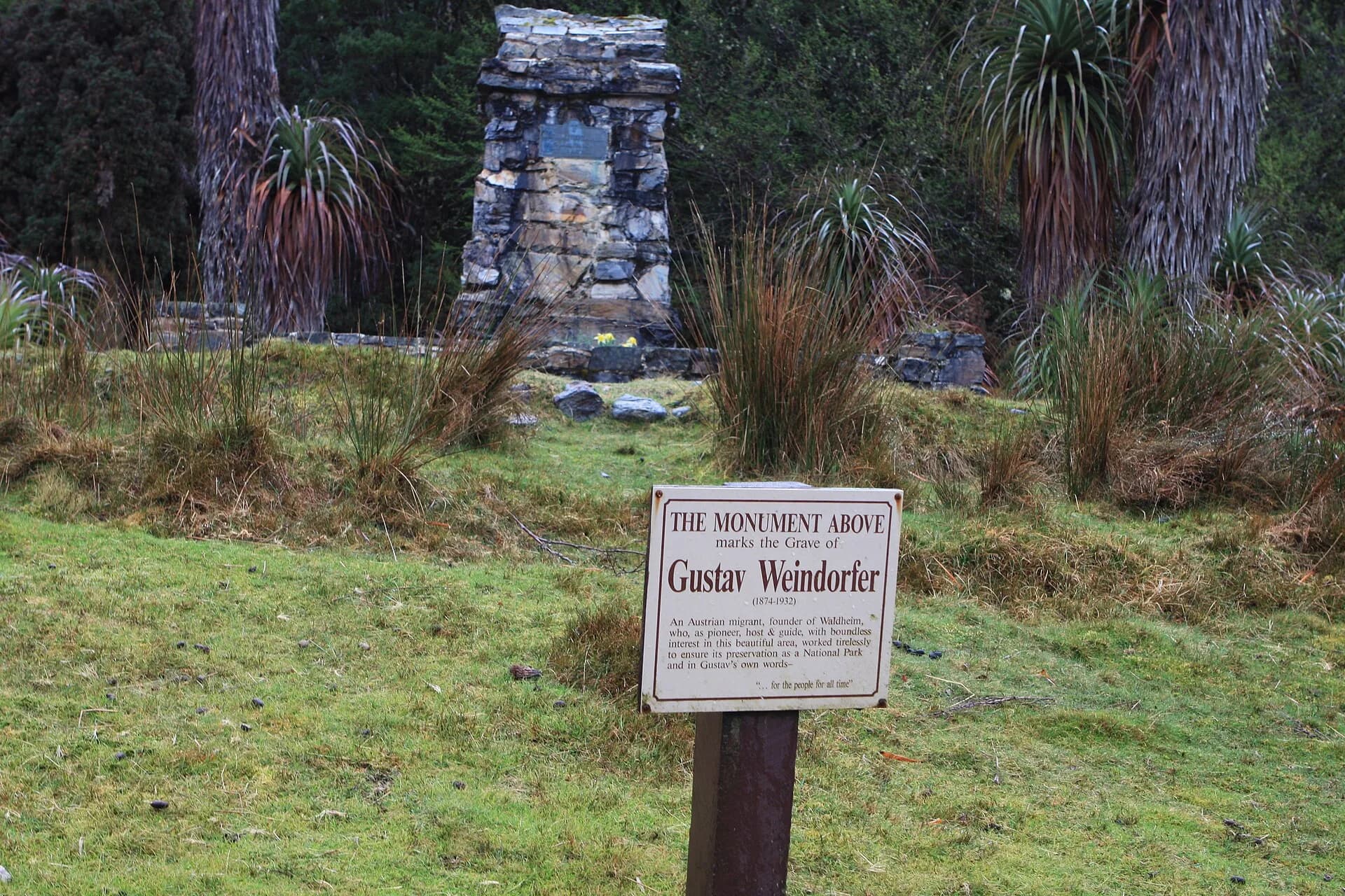 Stone monument near Waldheim quoting the call for a national park for all time