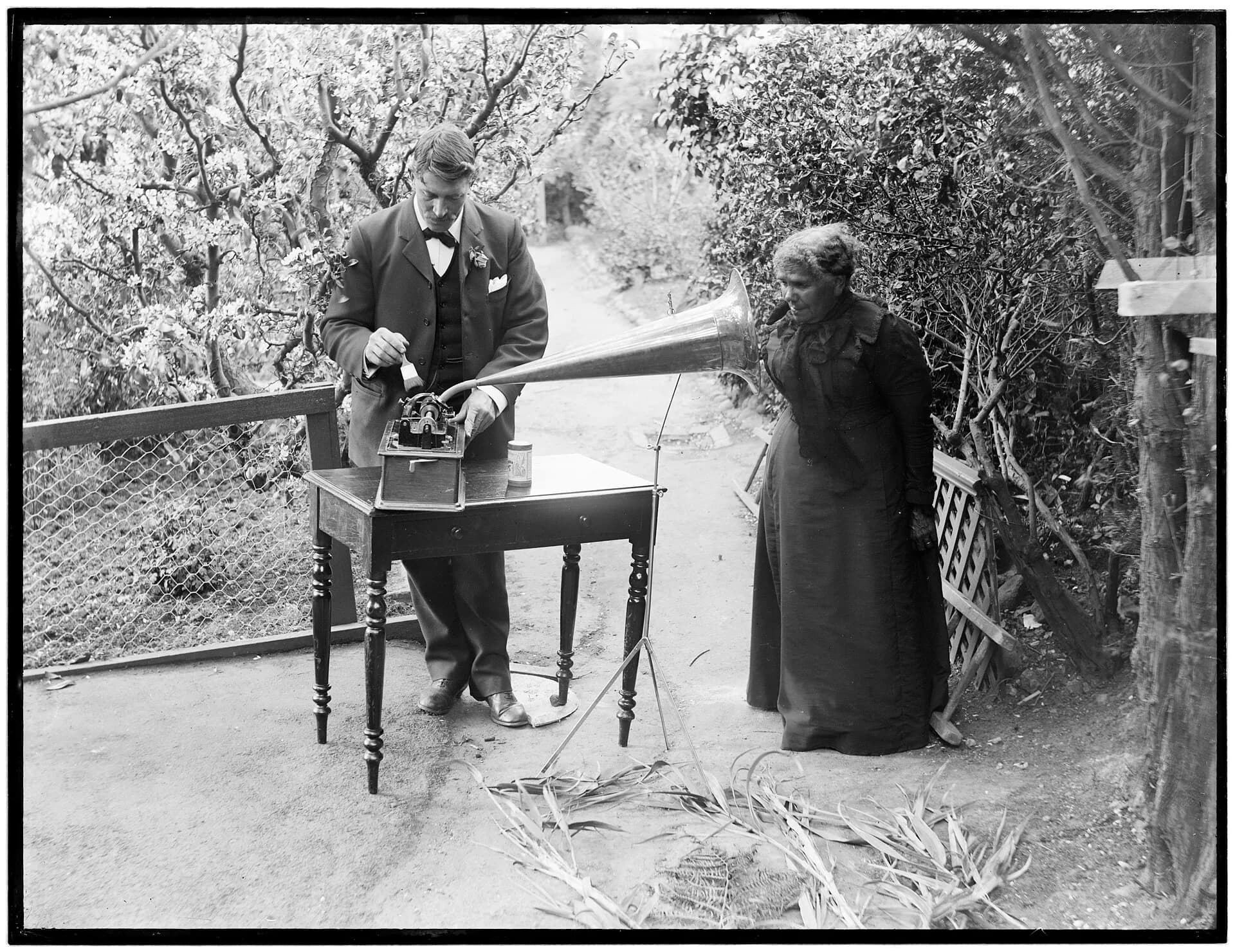 Fanny Cochrane Smith making a wax-cylinder recording