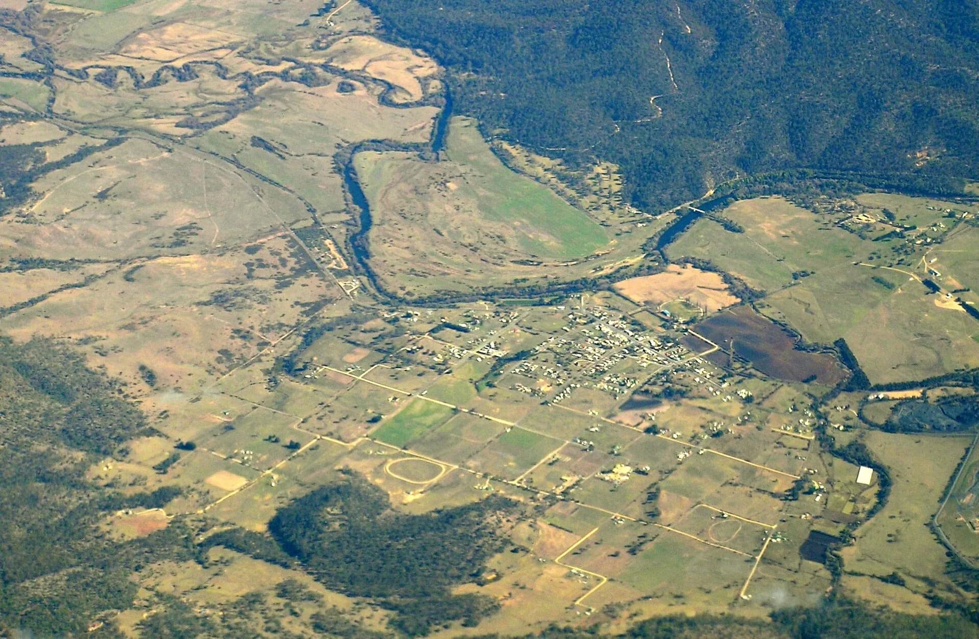 Aerial view across Fingal and the valley