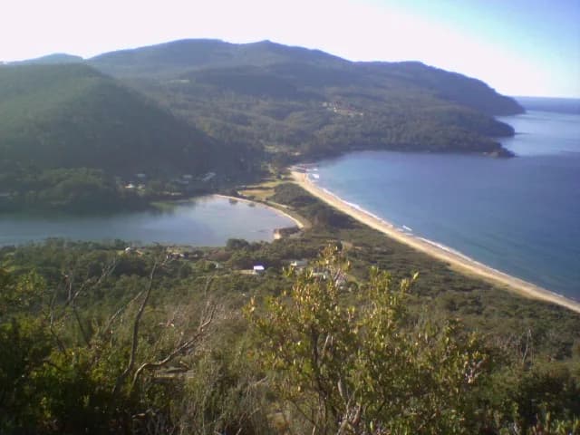 Aerial view across Eaglehawk Neck and nearby bays