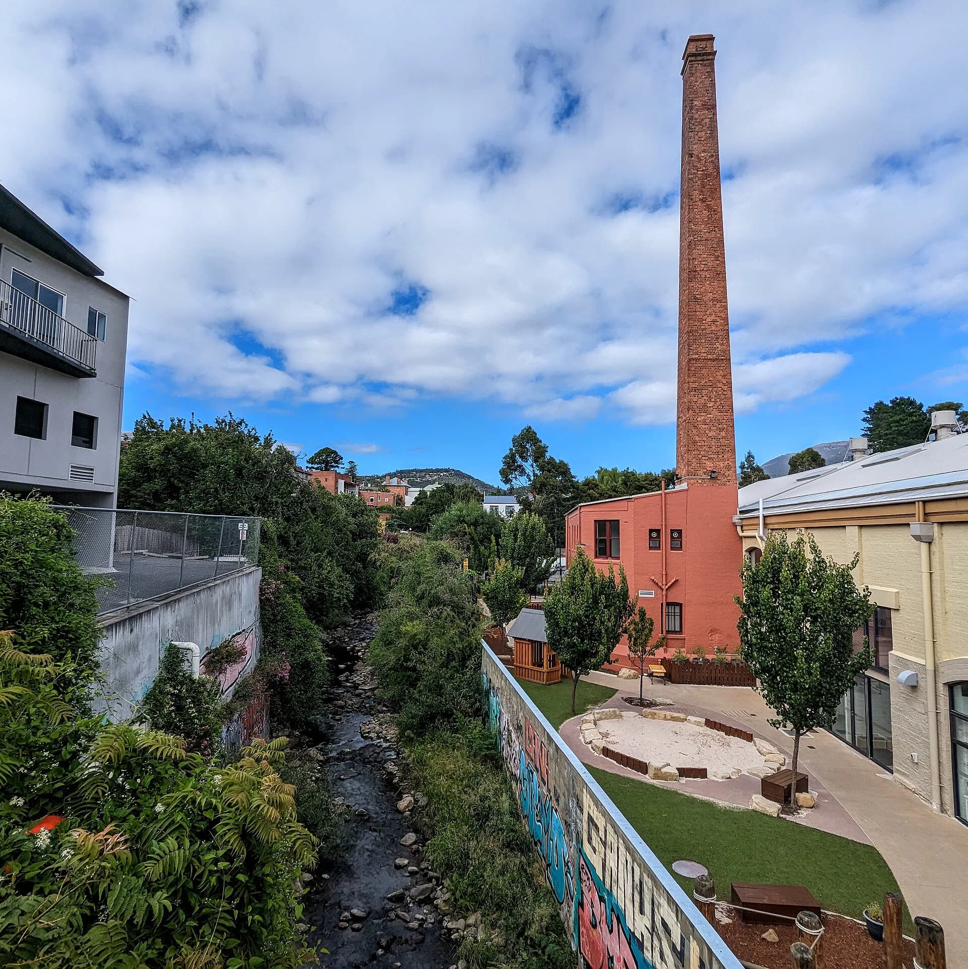 Hobart Rivulet flowing through its stone-lined channel near Molle Street