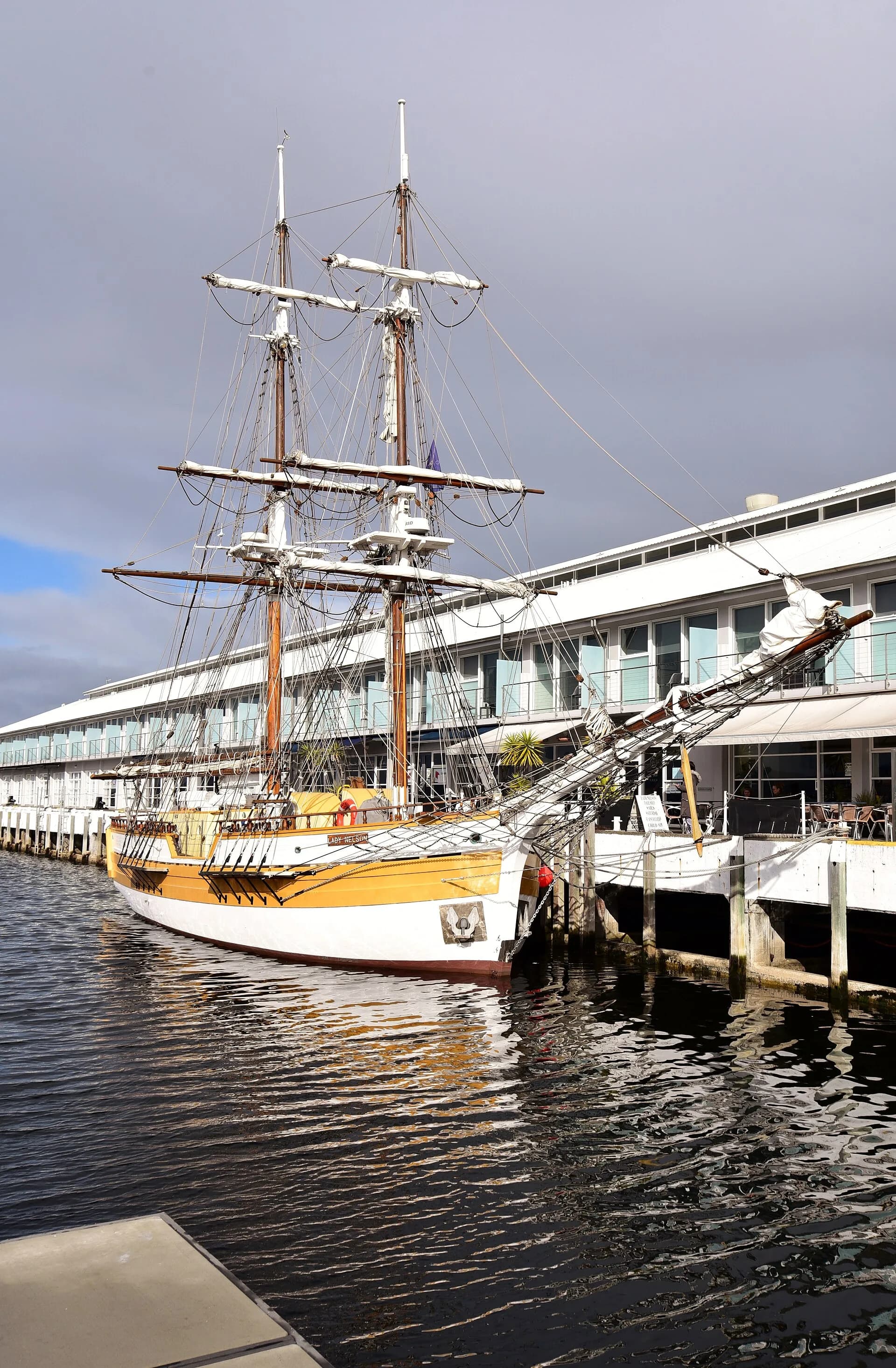 Lady Nelson replica viewed from its deck and rigging