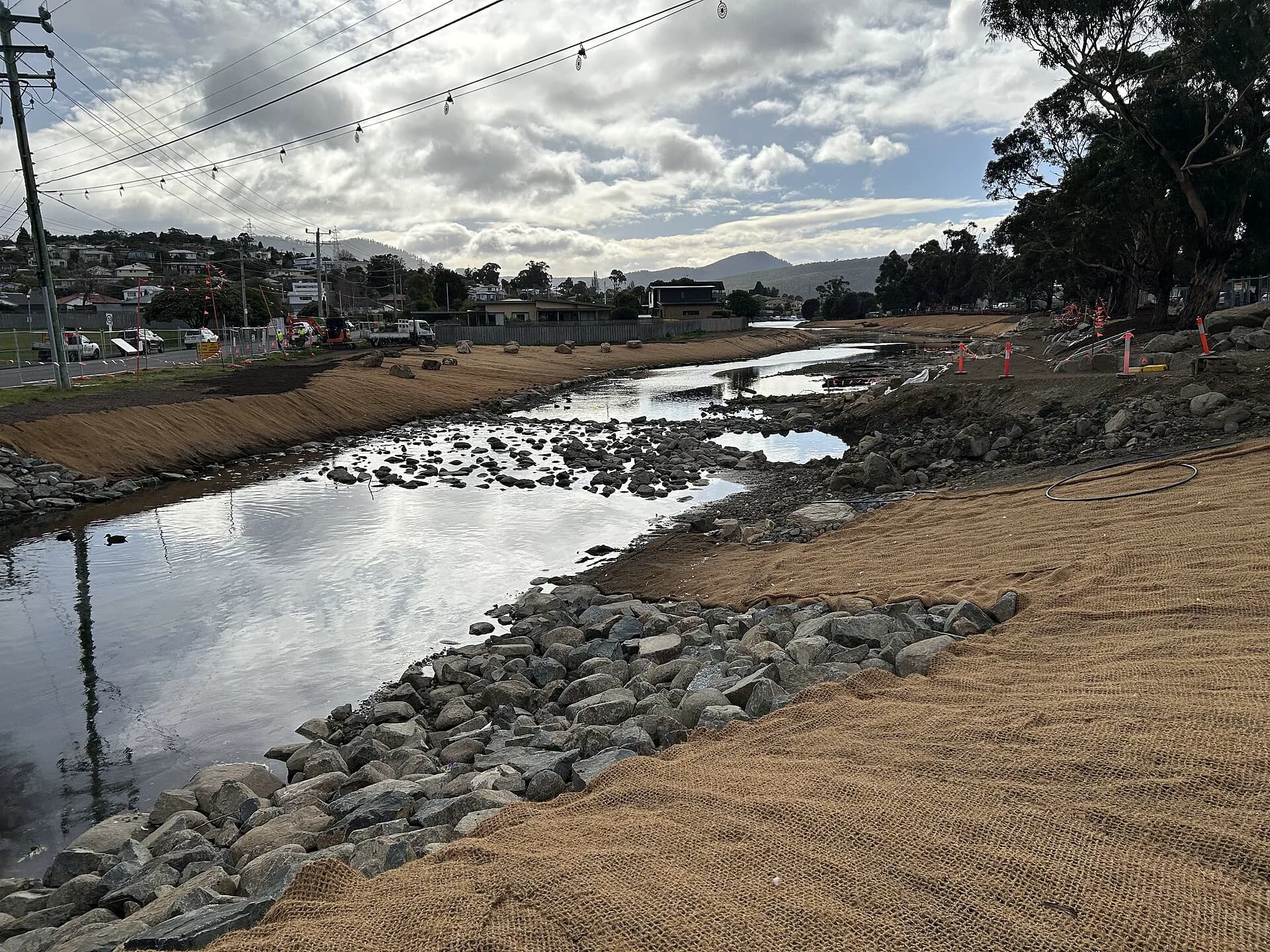 Restored New Town Rivulet estuary with young native planting