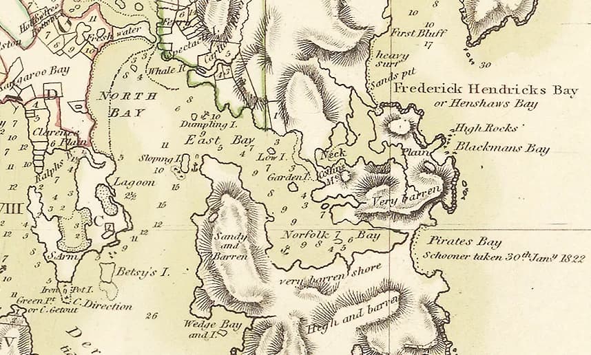 Historic survey map of southern Tasmanian land and routes
