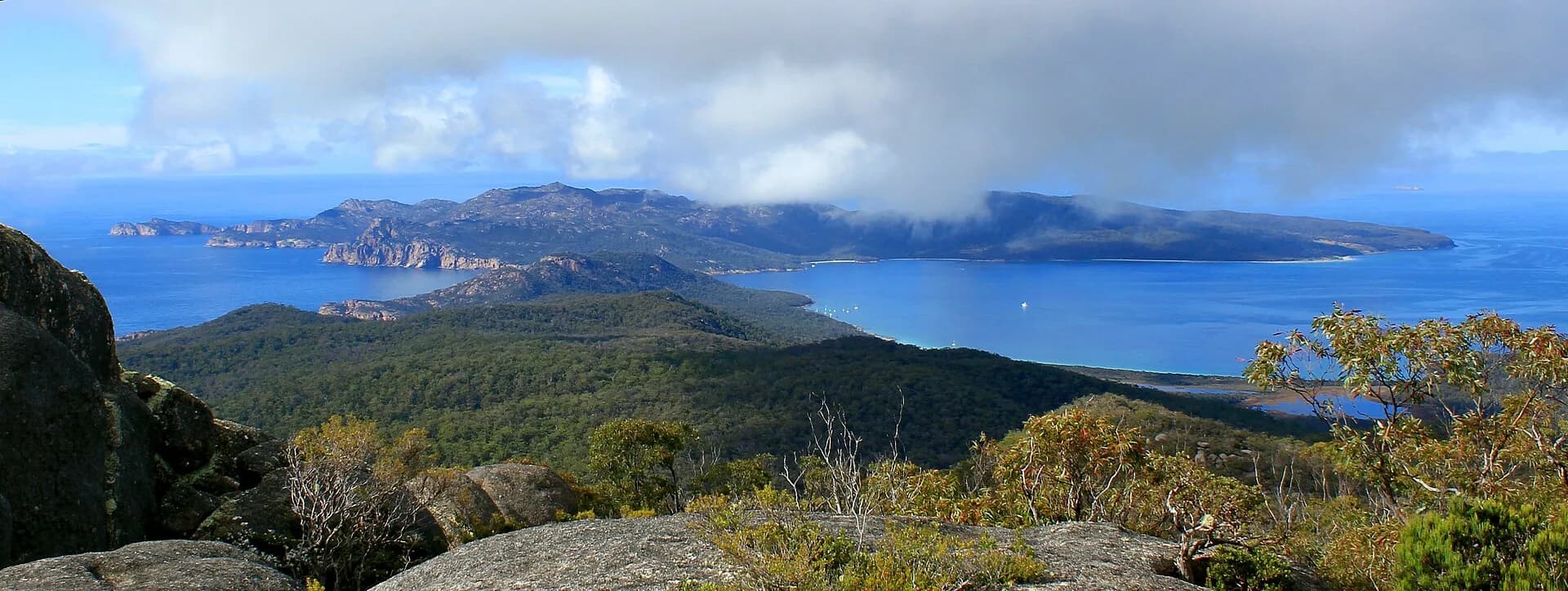 Mountainous Schouten Island seen across the water