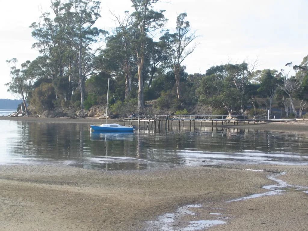 Georges Bay waterfront and low hills at St Helens