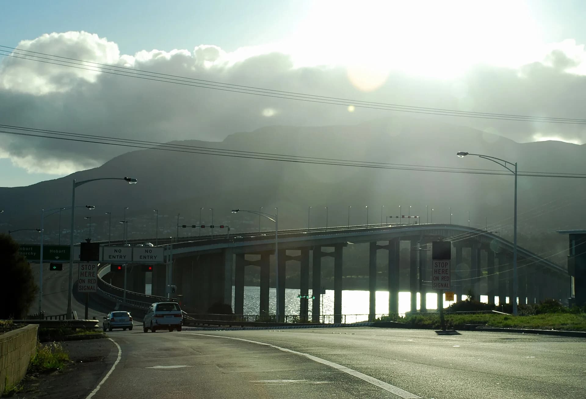 Tasman Bridge seen along the Derwent shoreline