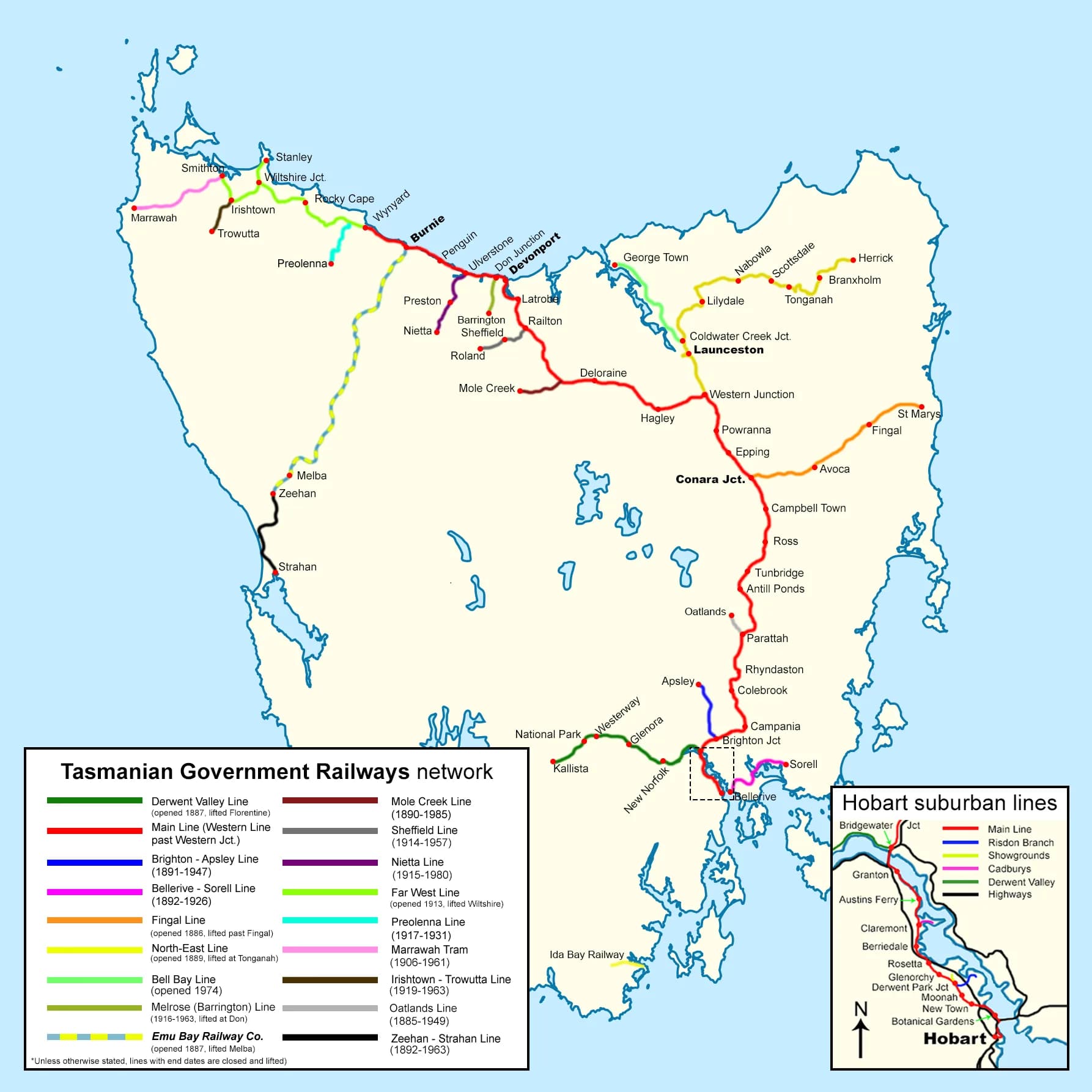 Historical map of Tasmania’s railway network