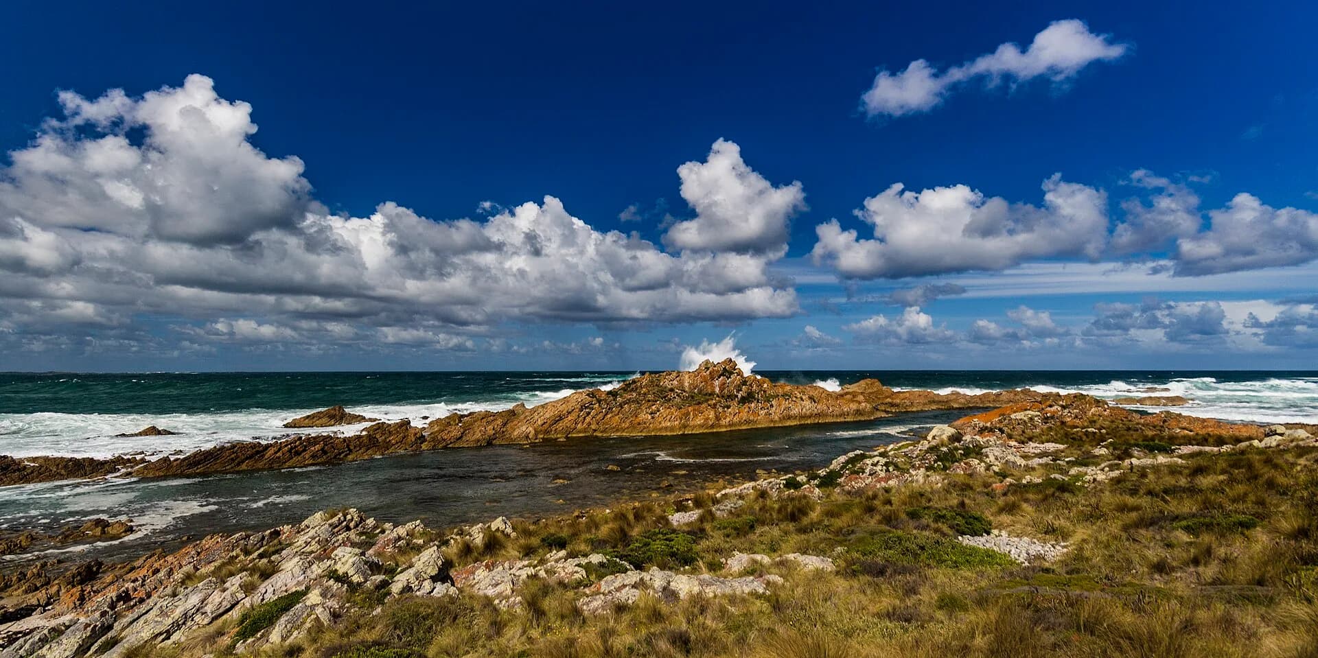 Rocky shoreline and surf at West Point