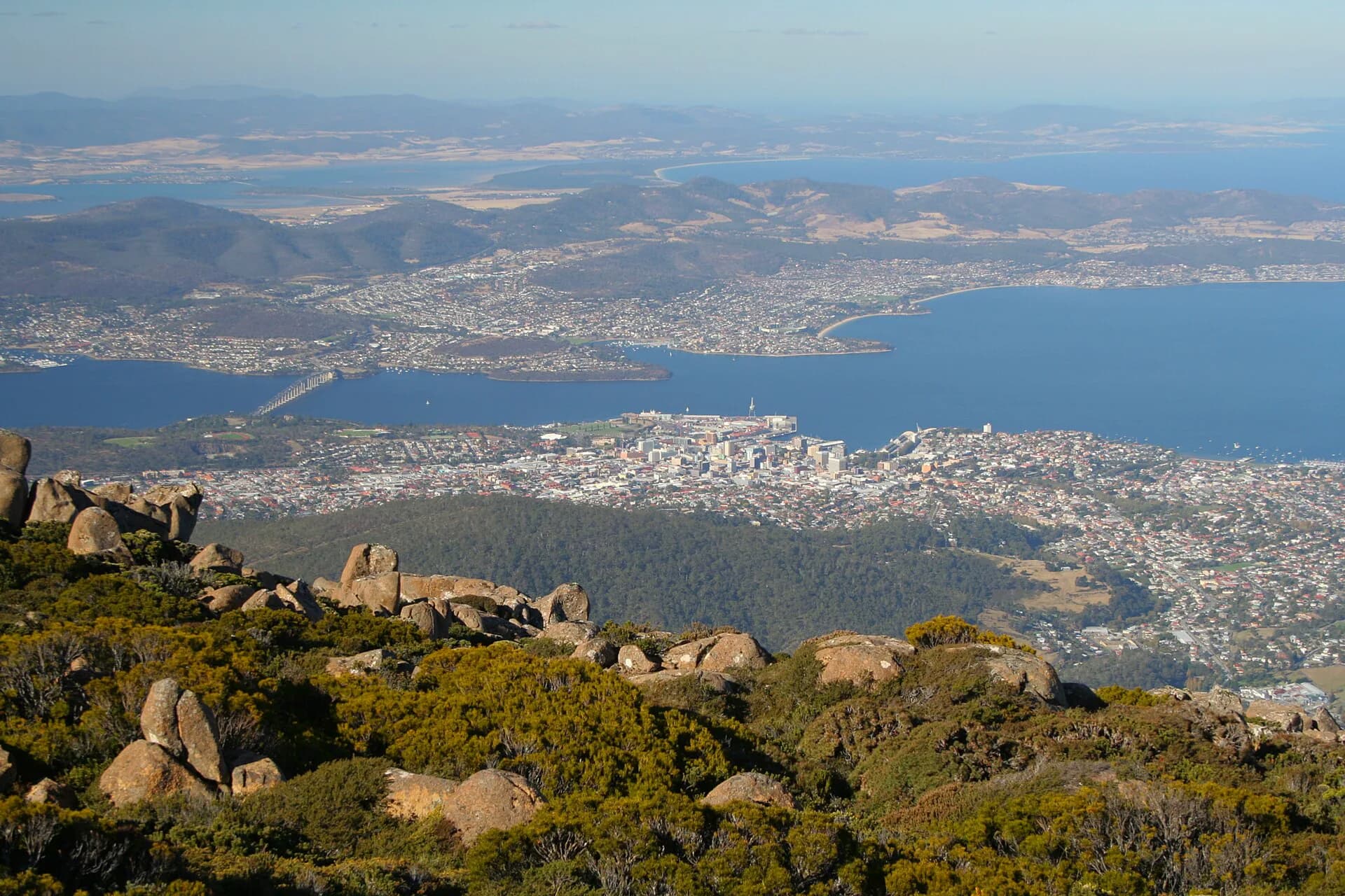 Hobart around Sullivan’s Cove and the River Derwent below kunanyi