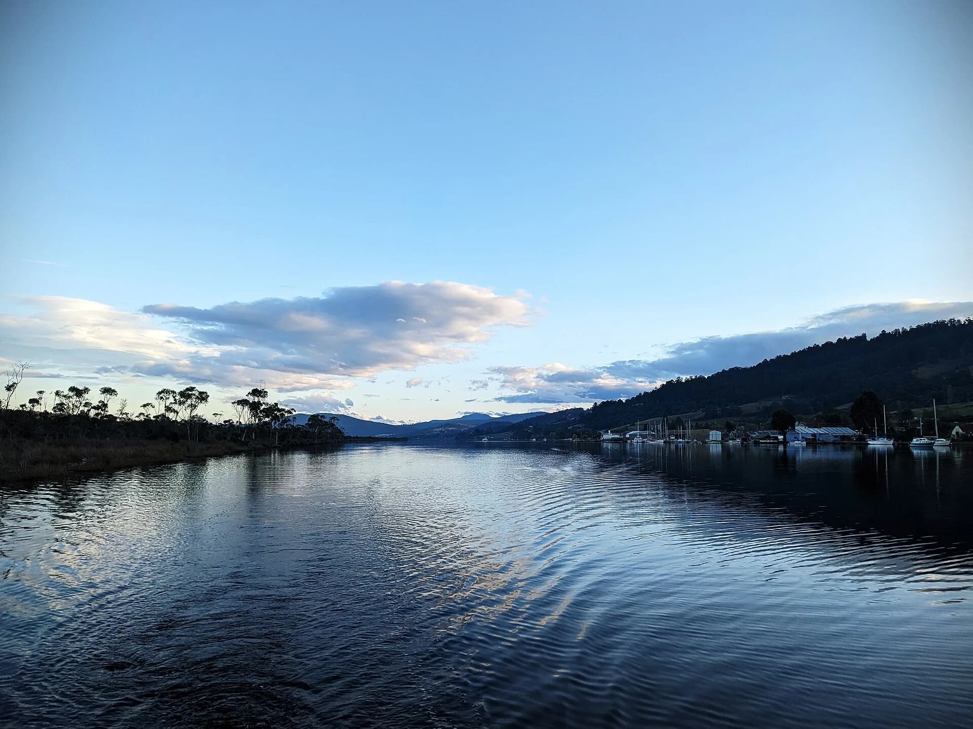 Franklin and wooded hills seen across the Huon River