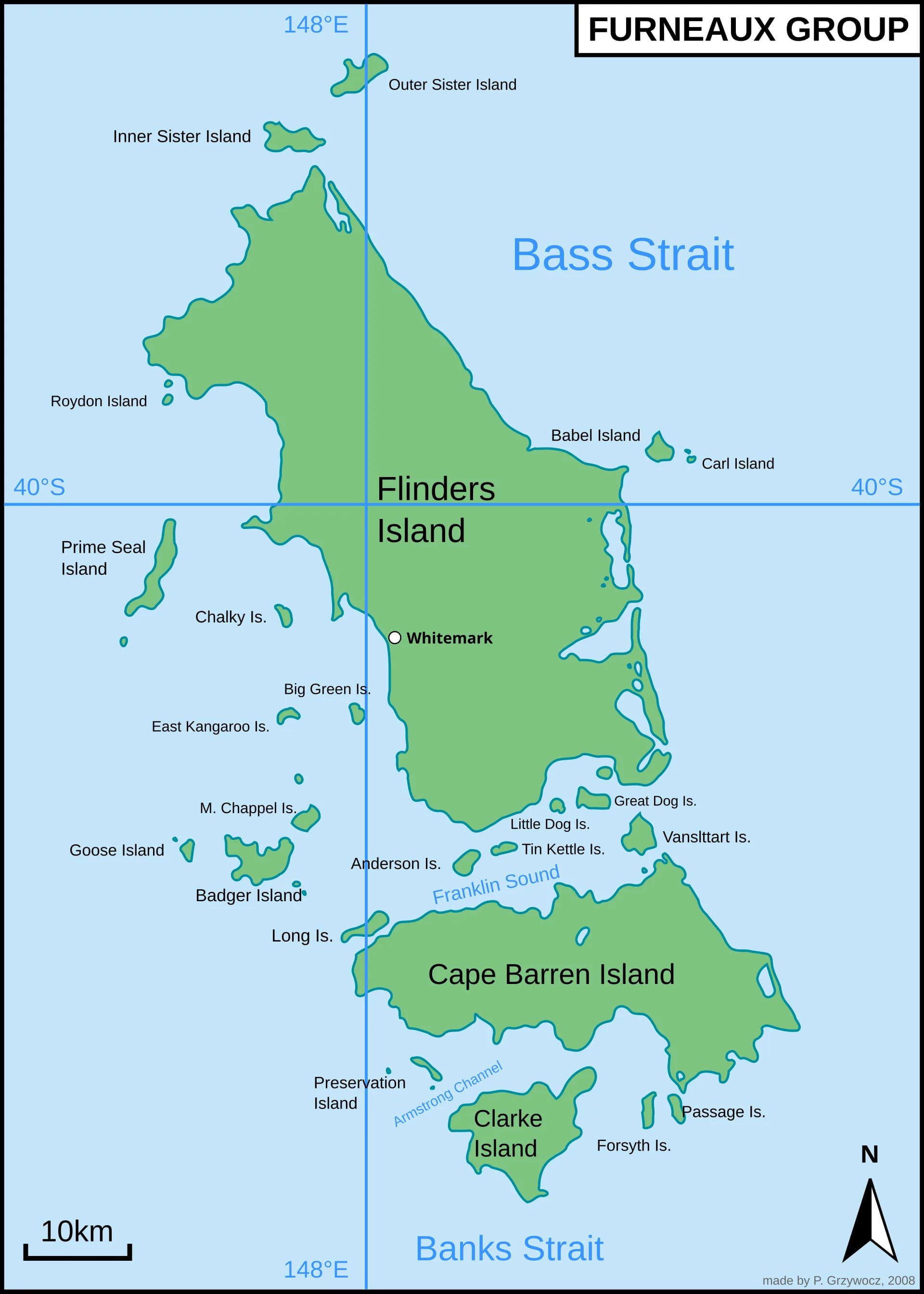 Map of the Furneaux Group islands