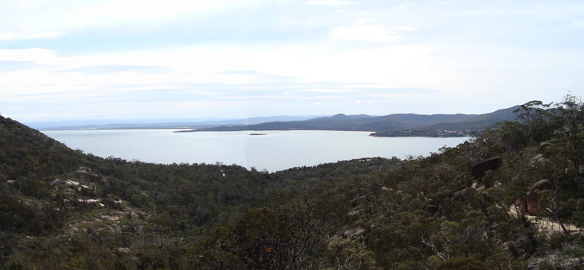 Wide view over Great Oyster Bay towards Freycinet Peninsula