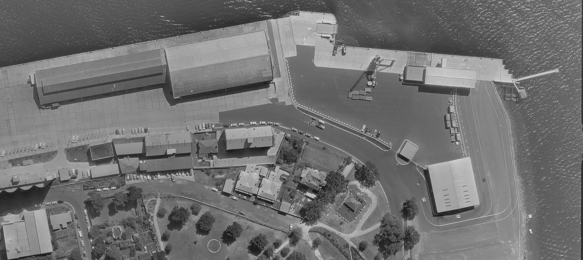Aerial view of Hobart waterfront and Princes Wharf in February 1965