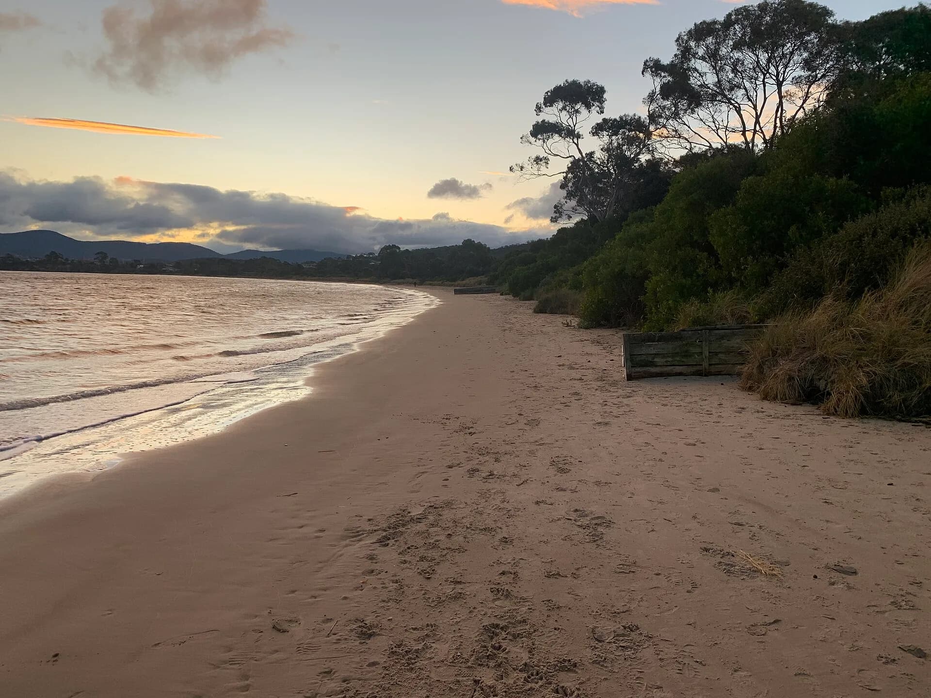 Howrah Beach curving along Hobart’s eastern shore