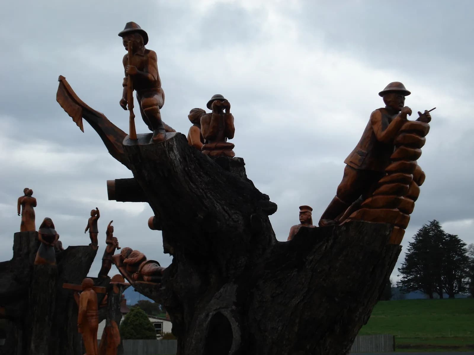 Carved memorial trees at Legerwood