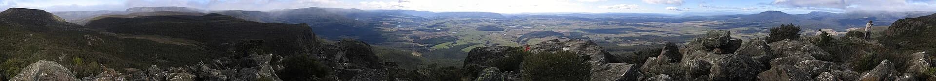 Wide view from Mother Cummings Peak in the Great Western Tiers