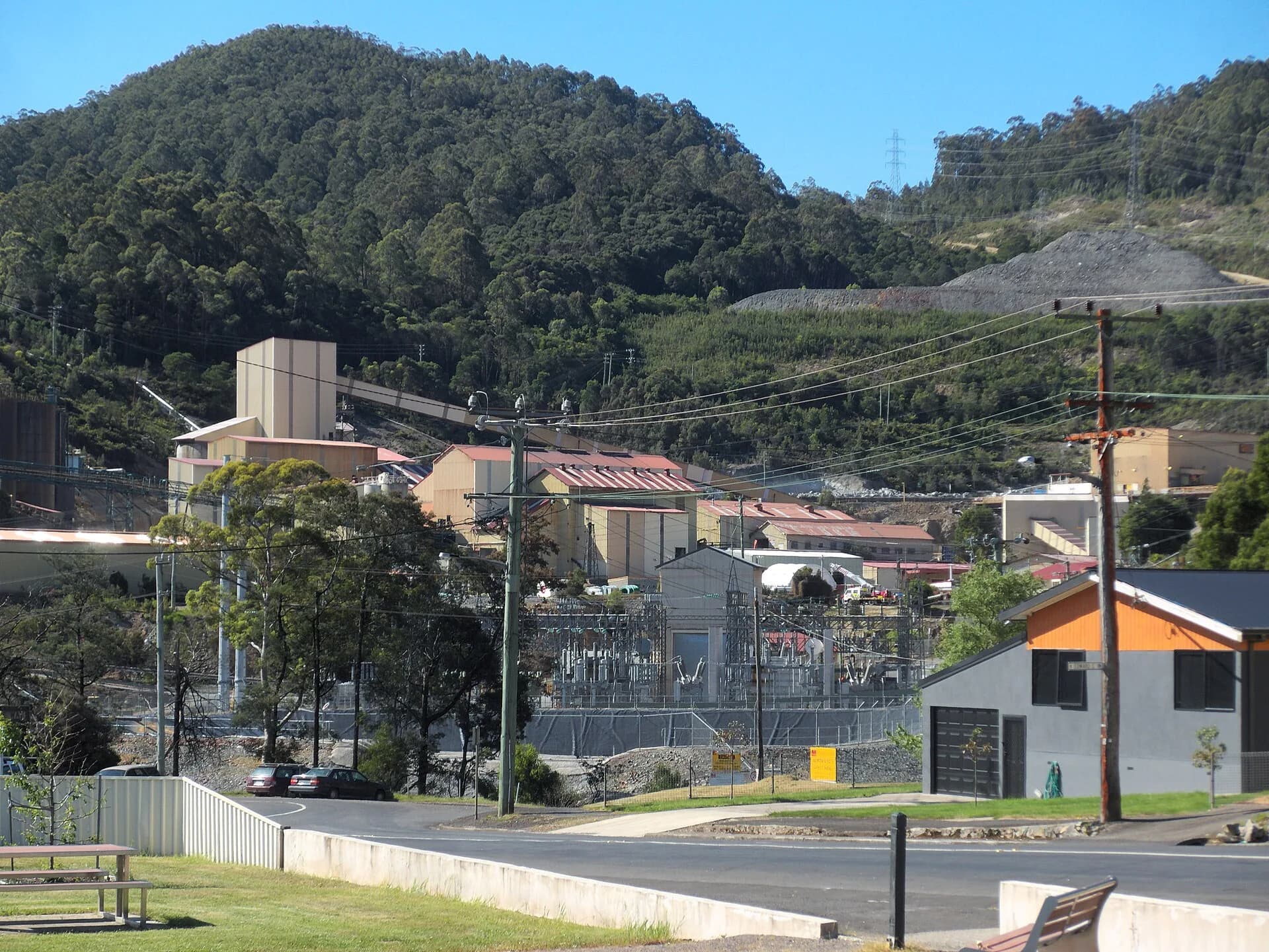 Buildings at the working Rosebery mine