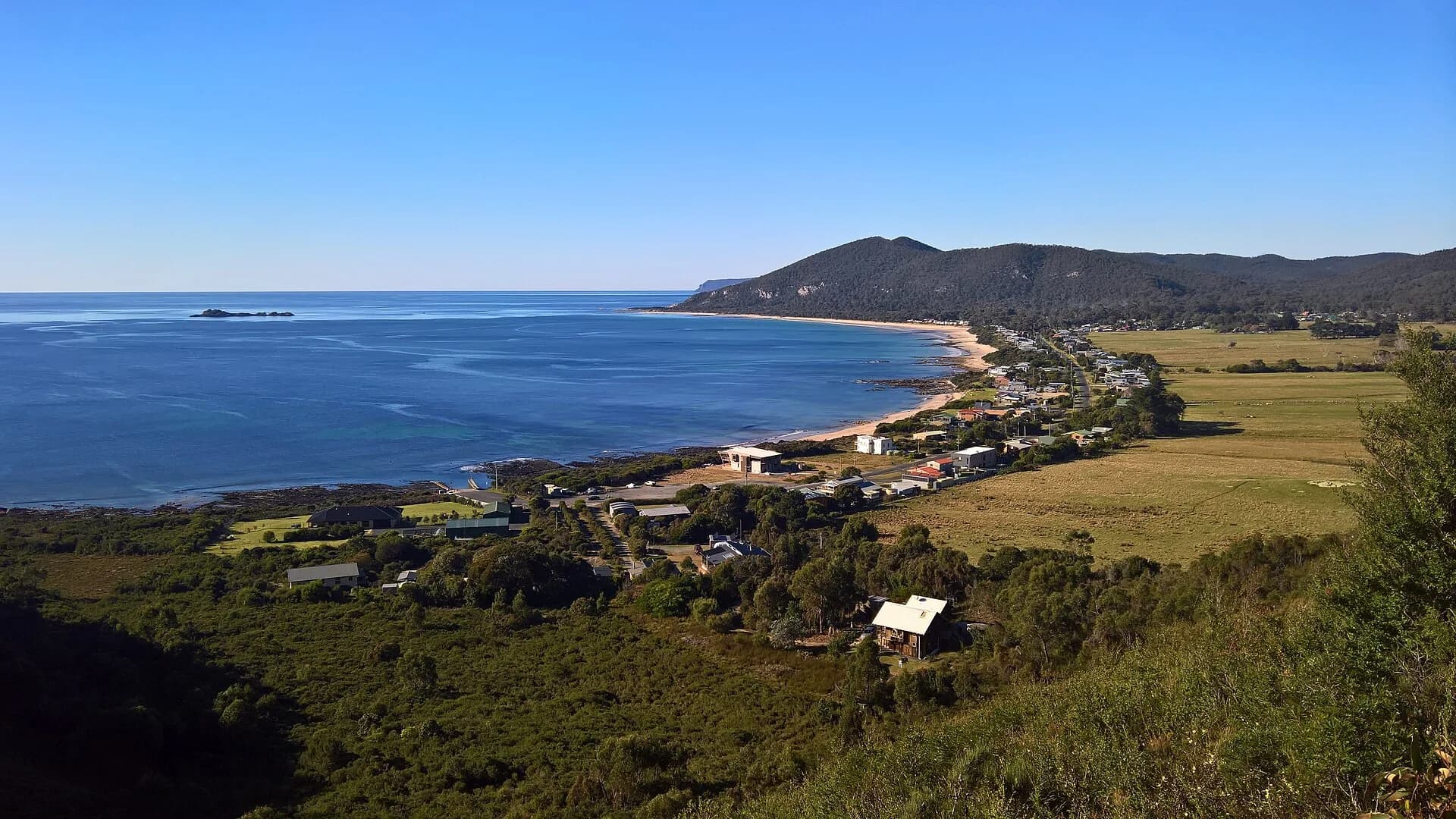 Sisters Beach viewed along the coast from the west