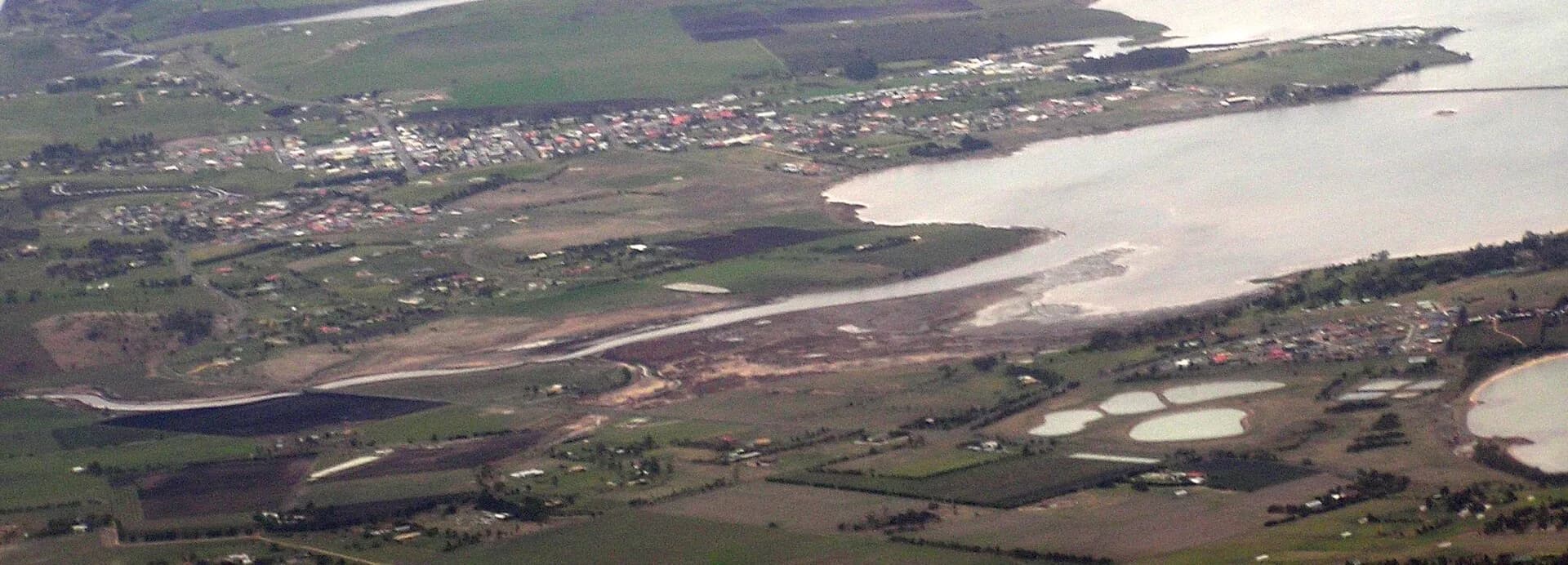 Aerial view of Sorell and surrounding Pitt Water landscape