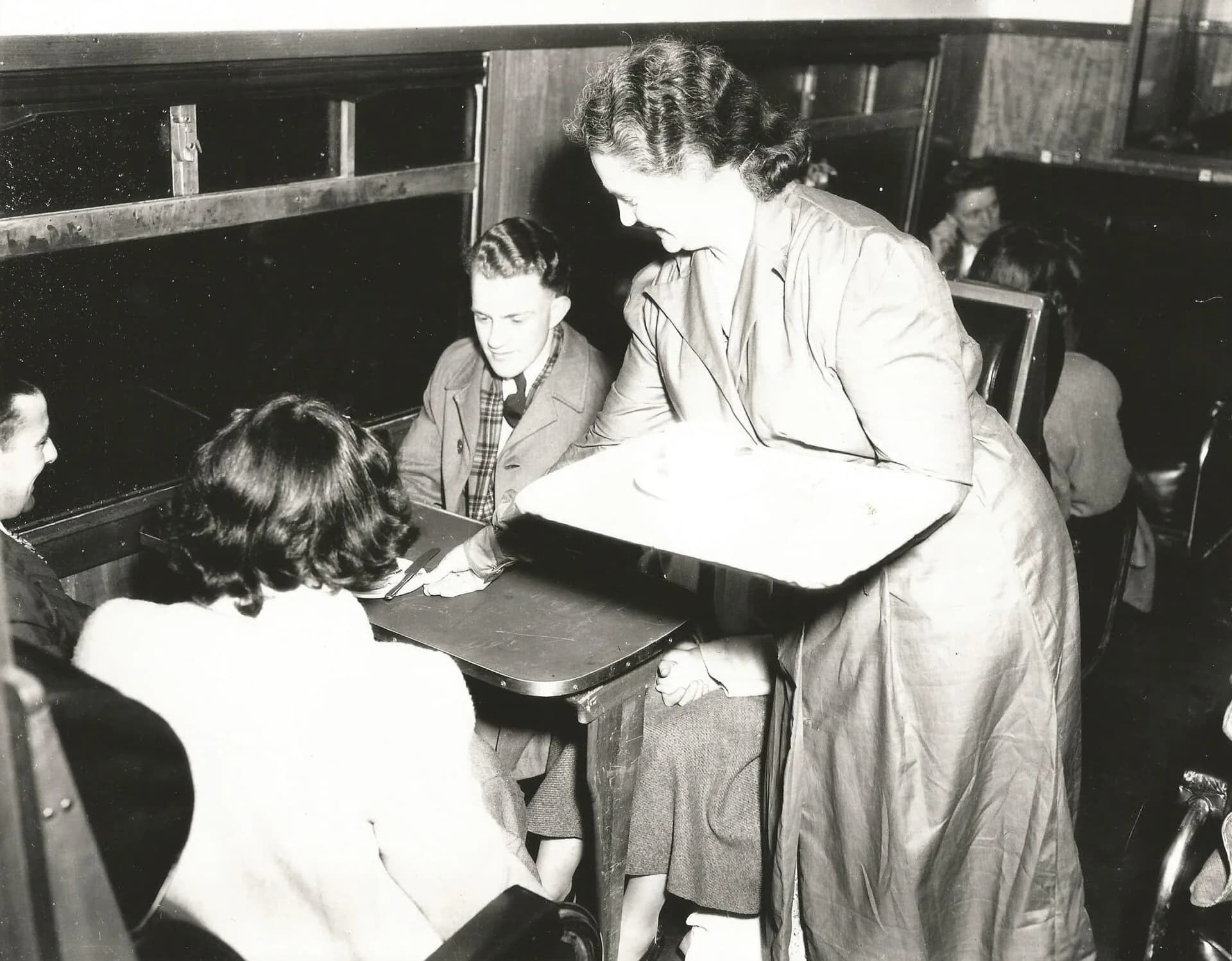 Buffet service inside a Tasman Limited passenger carriage