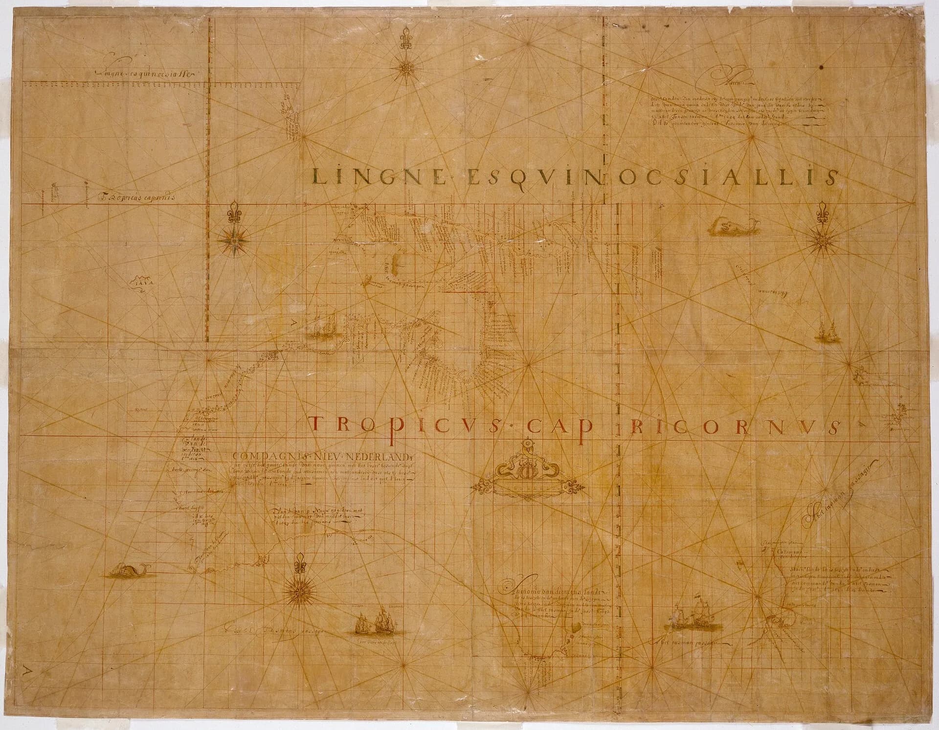 Seventeenth-century map showing the coasts charted during Tasman’s voyages