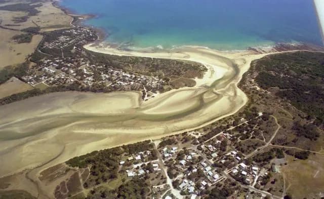Aerial view of Weymouth and Bellingham around the mouth of Pipers River