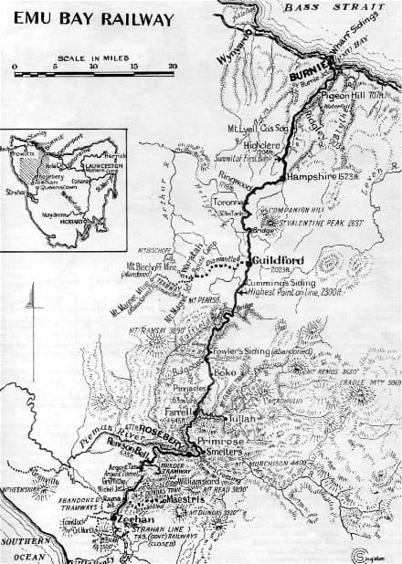 Map of Emu Bay Railway